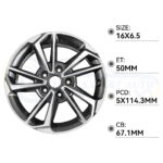 16X6.5Inch Wheel Rim For Kia Forte LXS 2022-2024 Replacement Alloy Wheel Rim
