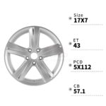 New 17" Replacement Alloy Wheel Rim for 2012-2015 VW Volkswagen Passat - 69928