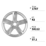 New 17" Replacement Alloy Wheel Rim for 2012-2015 VW Volkswagen Passat - 69928